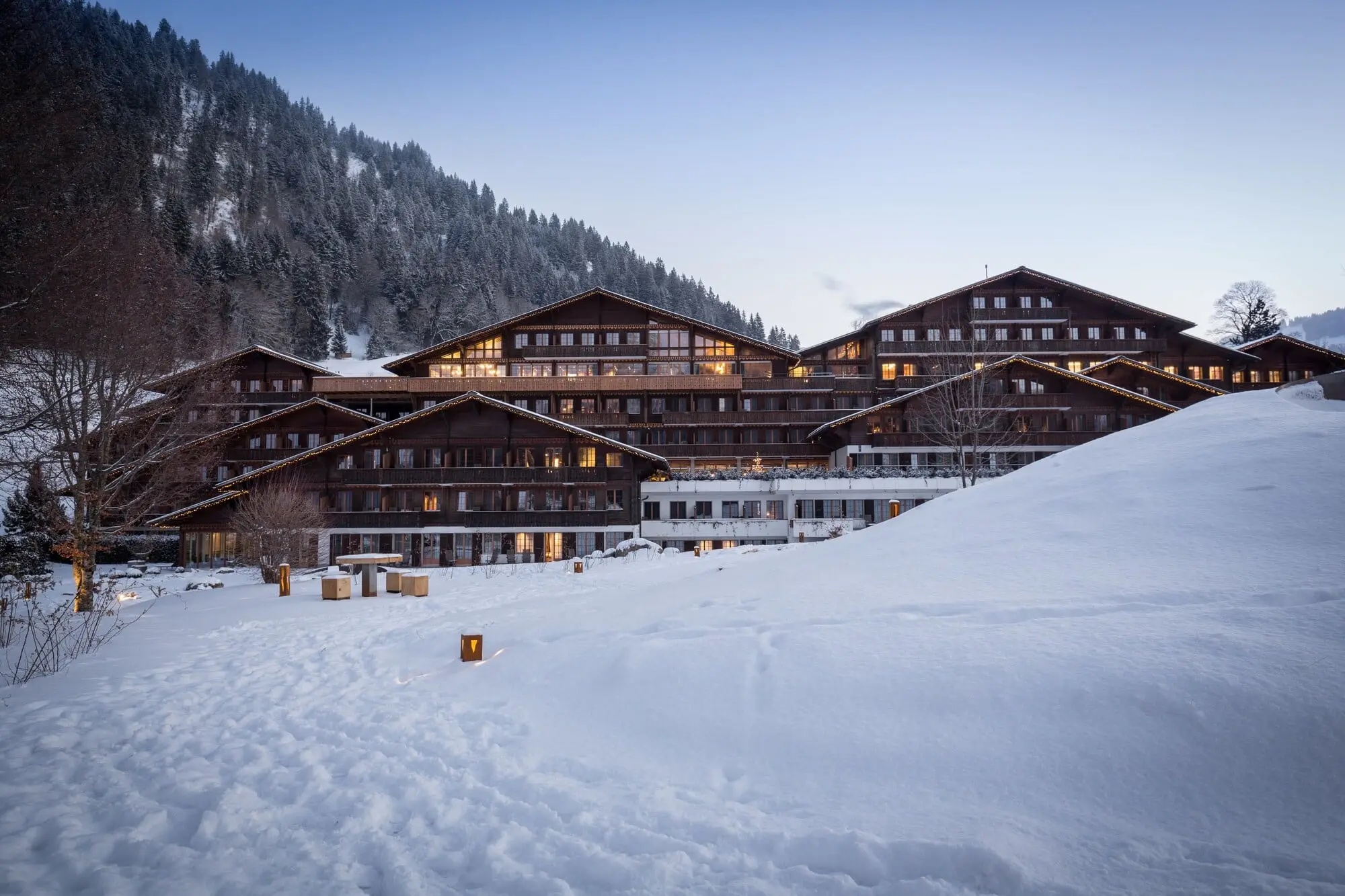 The hotel at the edge of Saanen in winter