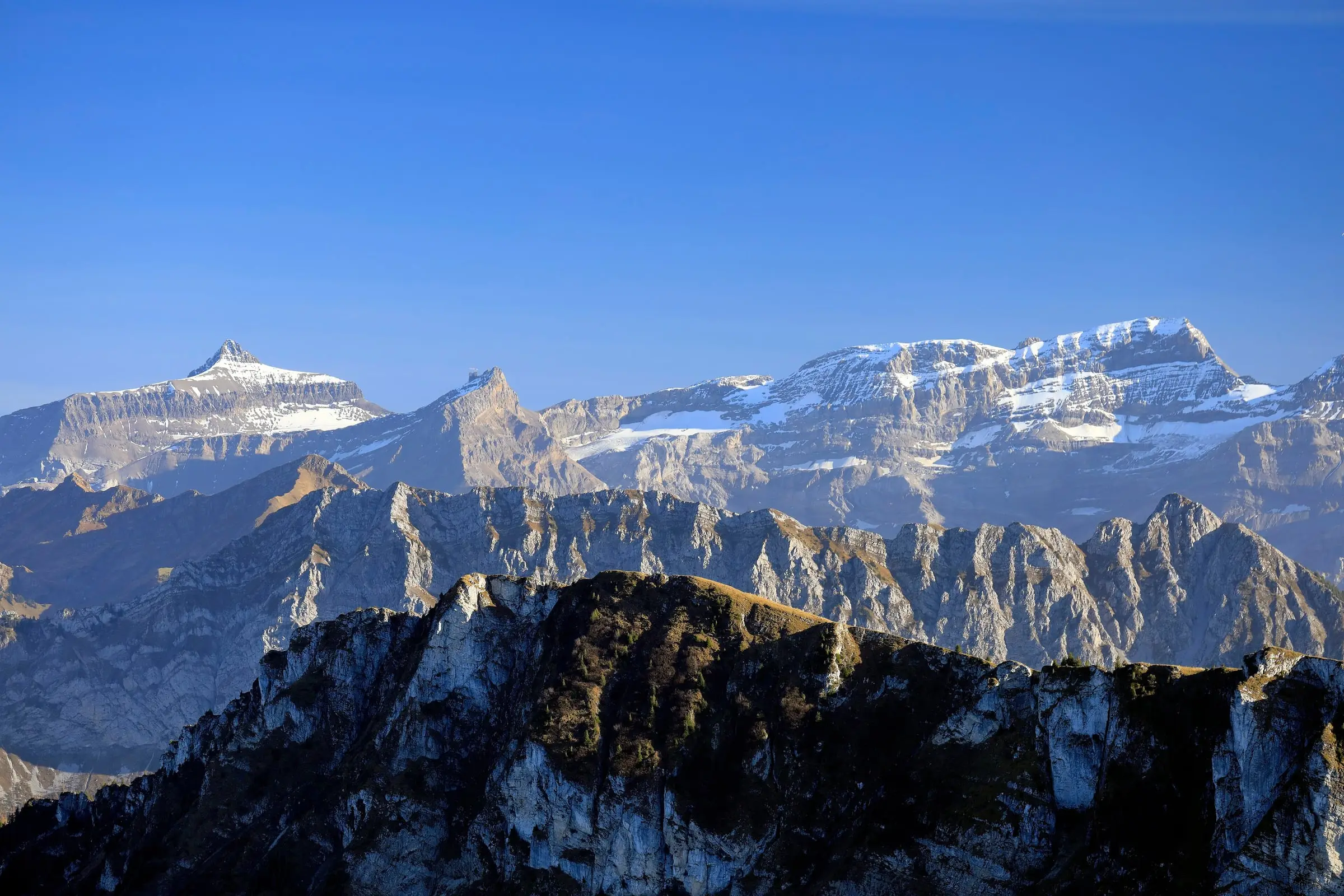 Diablerets skyline above jagged foreground ridges